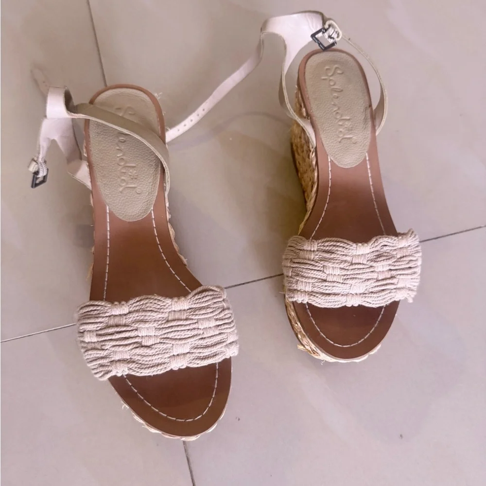 Splendid Cream Woven Espadrille Wedge Sandals size 6M